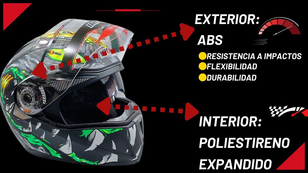 Casco Abatible Iron Racing Ir-105 Doble Mica Dot