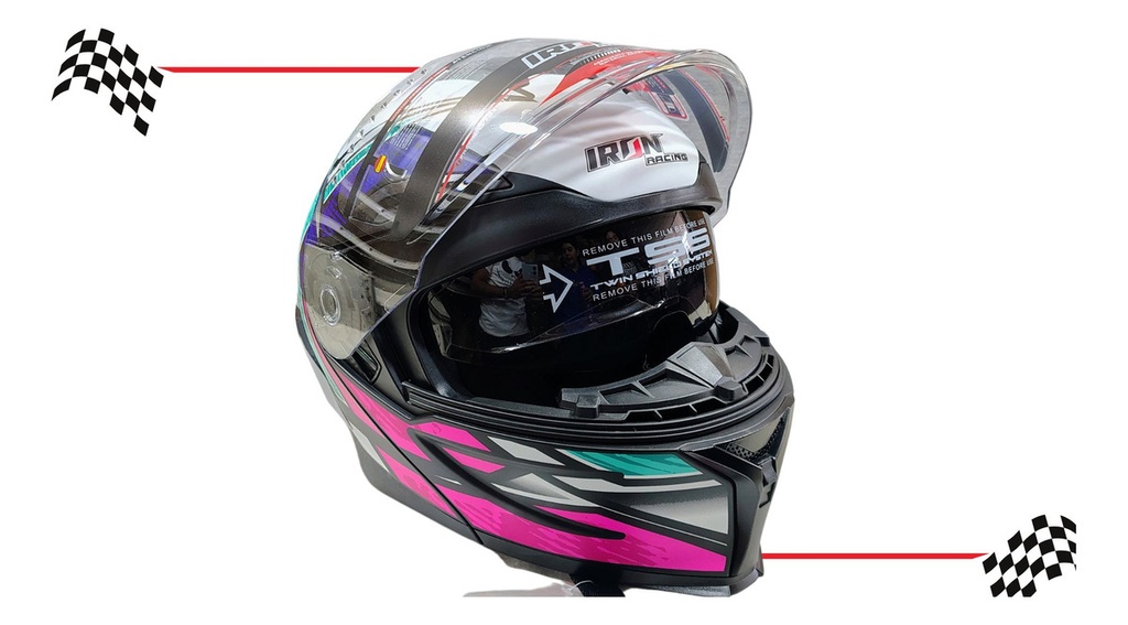 Casco Abatible Iron Racing Tretech Doble Mica Cert Dot