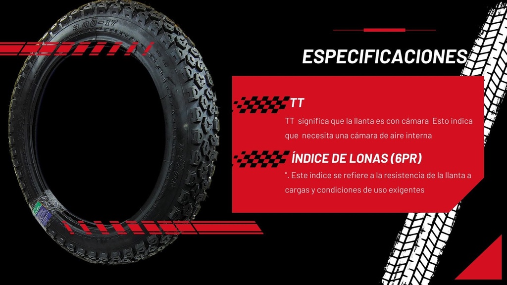 Llanta Moto Matsuma 3.00-17 Tt Caballo Taco 6pr 190kg 50l
