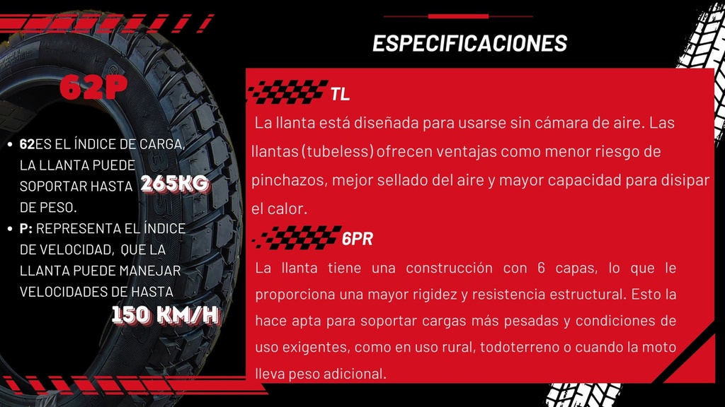 Llanta Moto Motoking Rl-025 3.50-18 Tl 62p 265kg