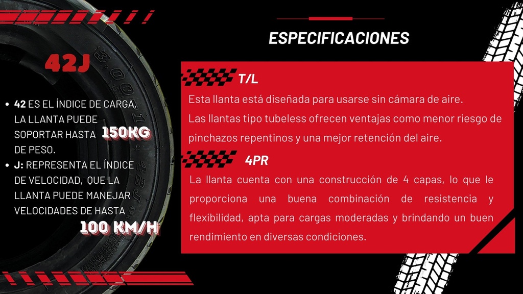 Llanta Moto Chao 3.00-10 4pr Tl H920 42j Alta Resistencia