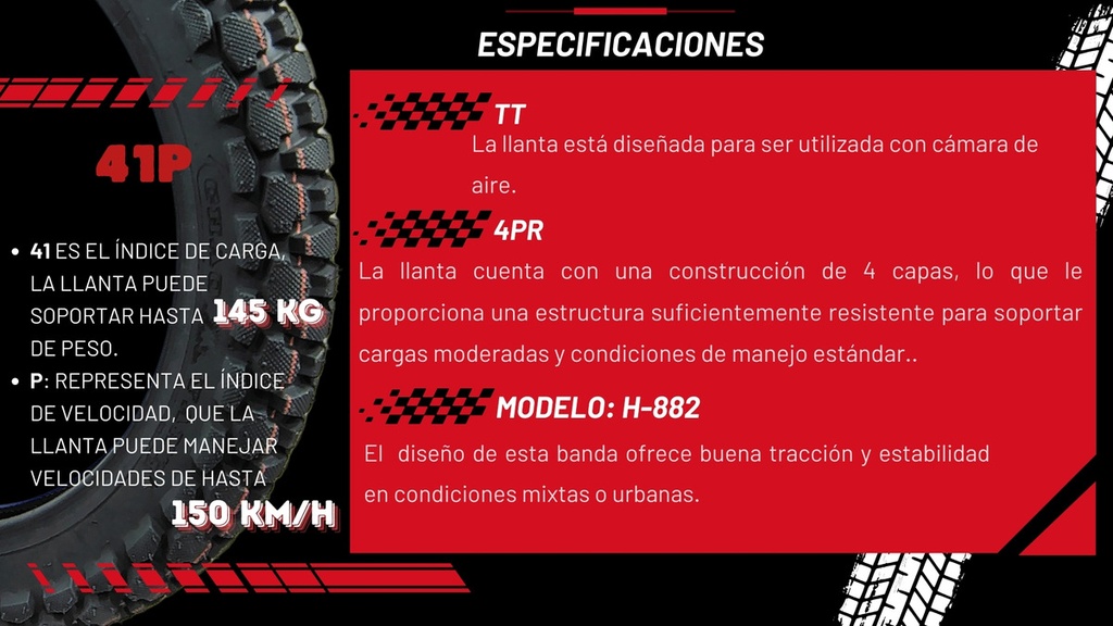 Llanta Moto Chaoyang 2.75-17 Tt H882 Gajos 41p 145kg