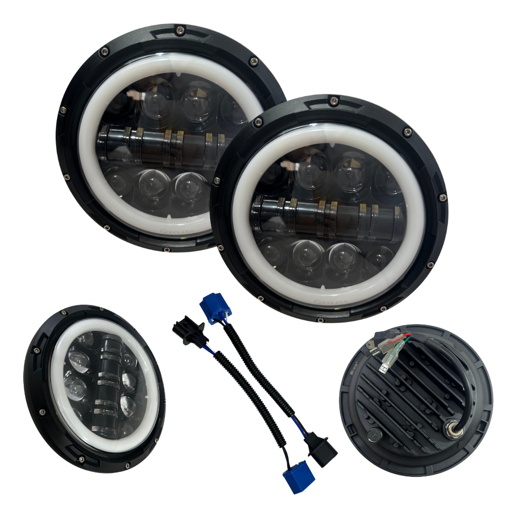 Par Faro Delantero 7  Redondo Led Ojo Angel Lupa 6500*2