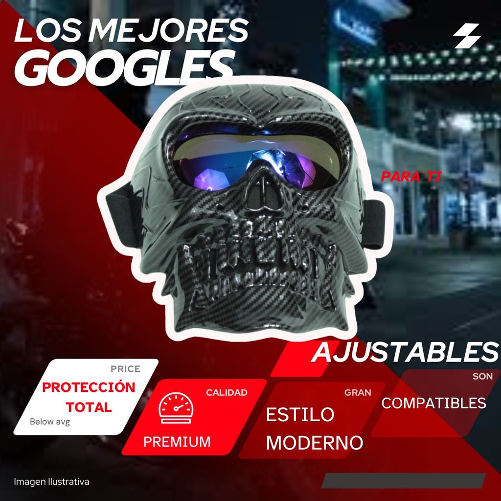 Goggles Para Moto Iron Racing Gris/ Negro Calavera