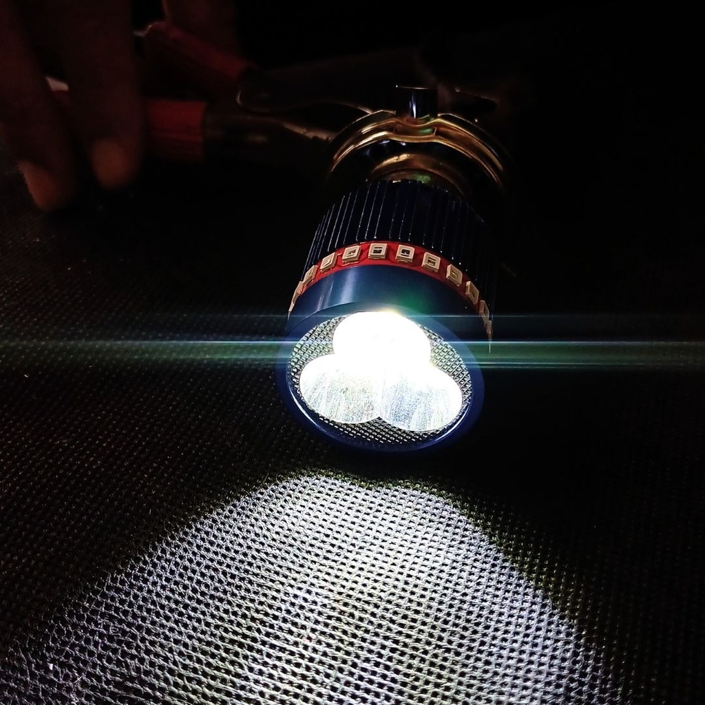 Foco Moto Base  H4 3 Led Blanco Efecto Rojo Y Azul