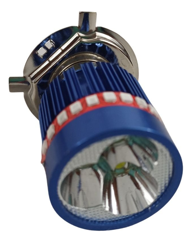 Foco Moto Base  H4 3 Led Blanco Efecto Rojo Y Azul