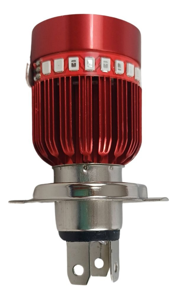 FOCO MOTO BASE ROJO H4 3 LED BLANCO EFECTO AZUL Y ROJO
