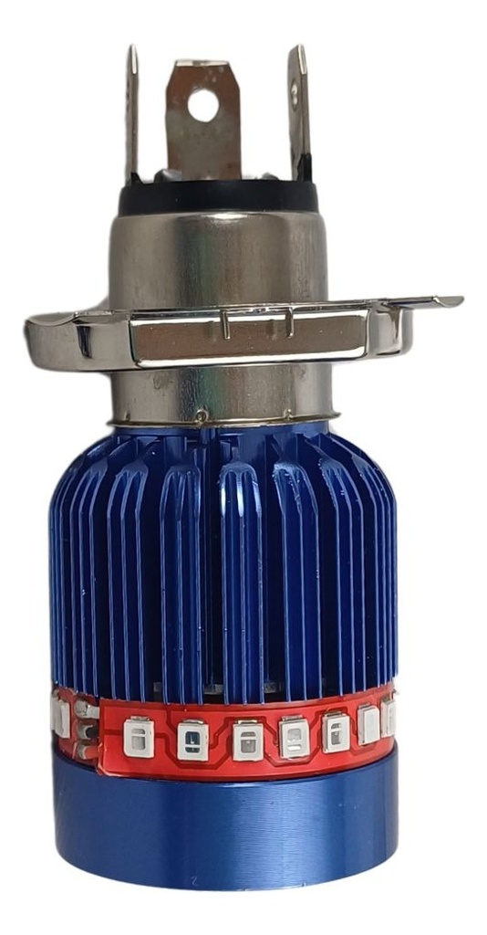 FOCO MOTO BASE PLATA H4 3 LED BLANCO EFECTO AZUL Y ROJO