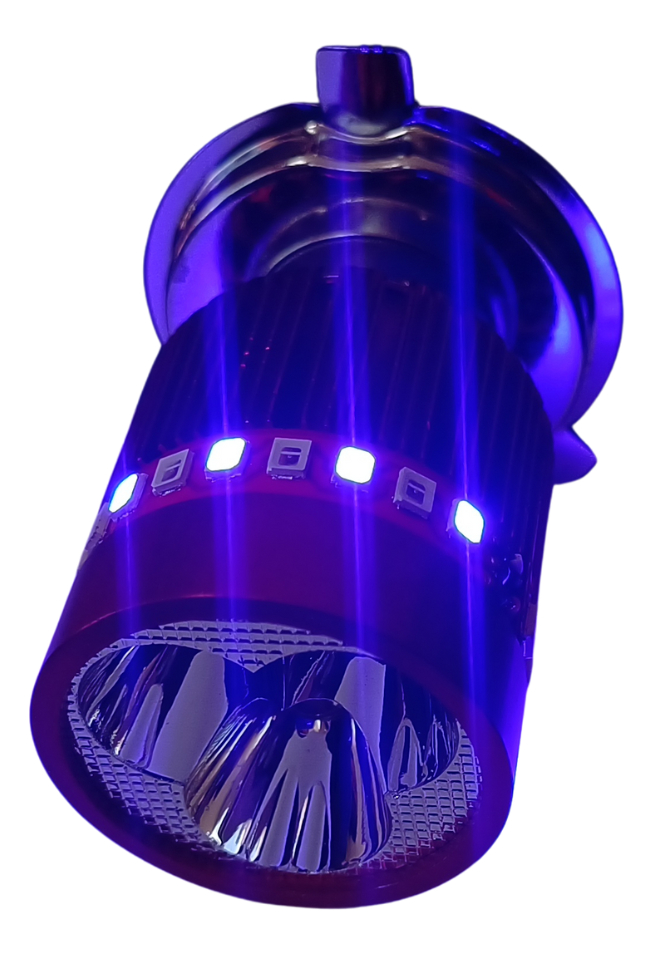 FOCO MOTO BASE PLATA H4 3 LED BLANCO EFECTO AZUL Y ROJO