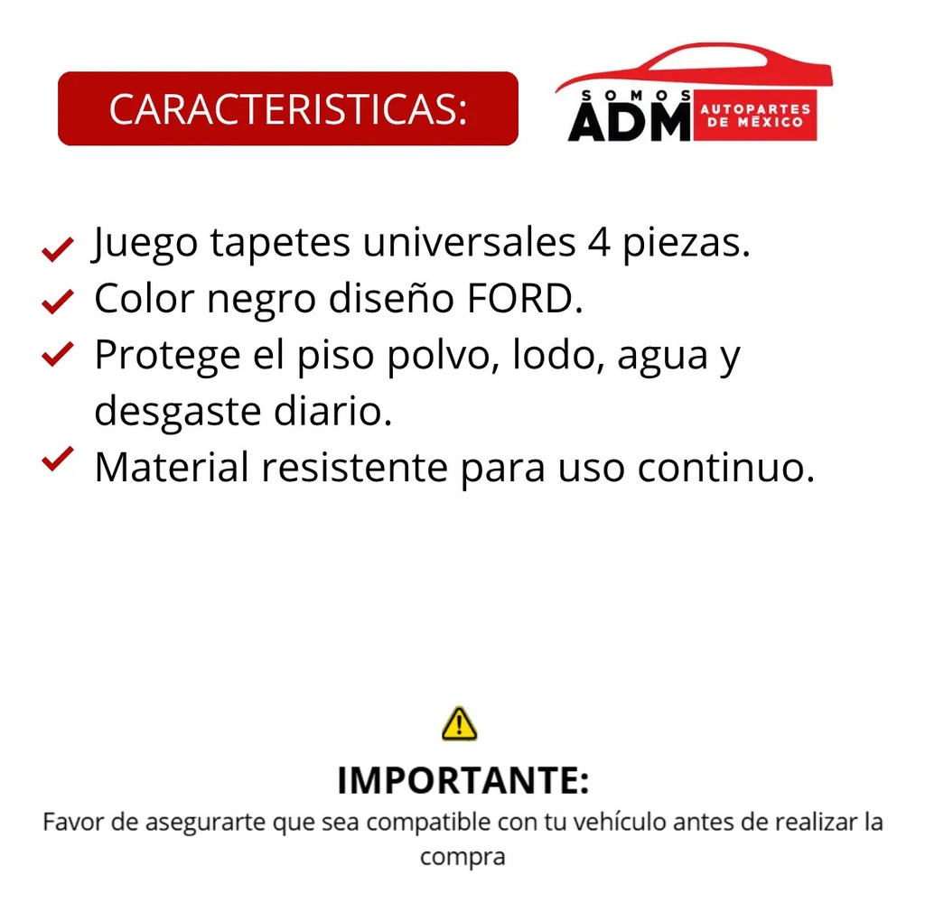 TAPETE UNIVERSAL FD NEGRO 4 PIEZAS