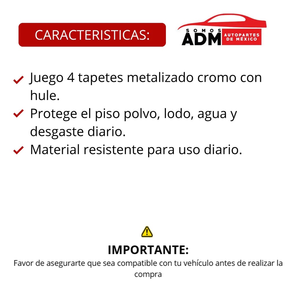 TAPETE METALIZADO CROMO C/HULE 4 PZ