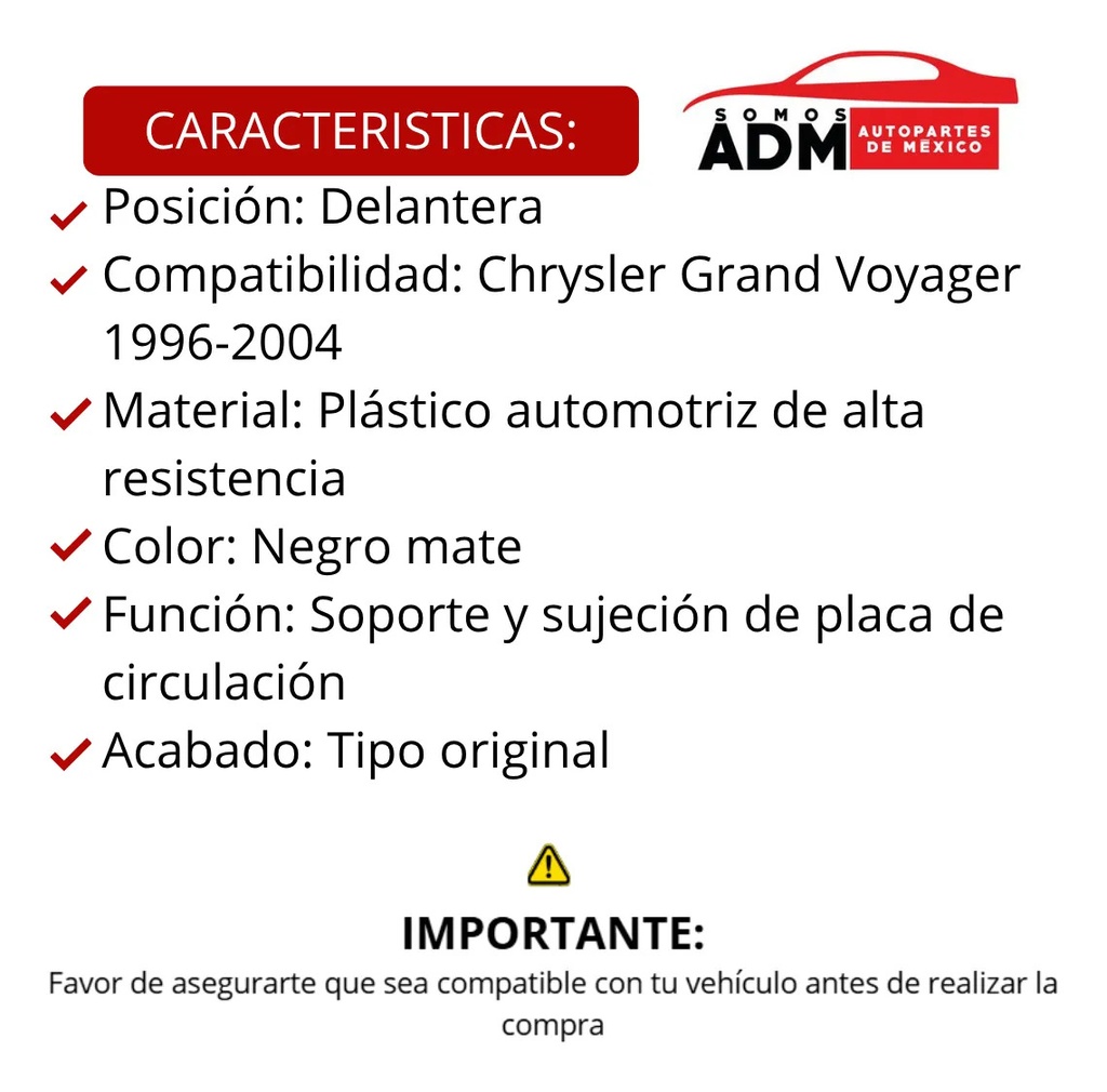 PORTA PLACA GRAN VOYAGER MOD 96-04 NEGRO MATE
