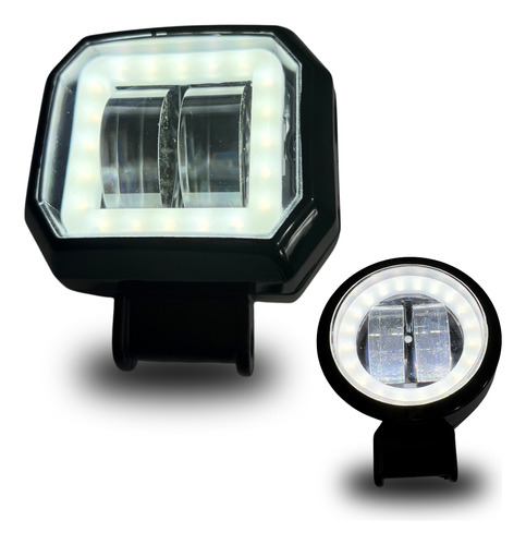 FARO CUADRADO 2" BLANCO+AMARILLO CON ARO BLANCO ESTROBO
