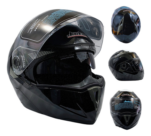 CASCO ABATIBLE DOBLE MICA NEGRO BRILLO (S) DOT
