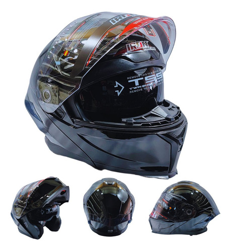 CASCO ABATIBLE IRON RACING NEGRO BRILLO M