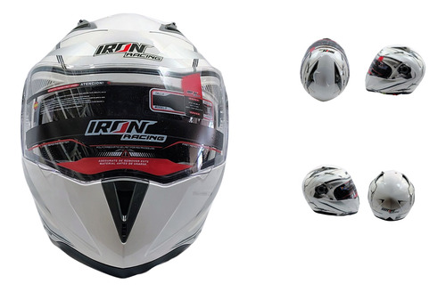 CASCO ABATIBLE RACING DOBLE MICA BLANCO CON DISEÑO PERLA(XXL)