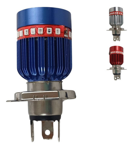FOCO MOTO BASE AZUL H4 3 LED BLANCO EFECTO ROJO Y AZUL