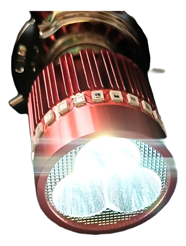 FOCO MOTO BASE ROJO H4 3 LED ESTROBO BLANCO EFECTO AZUL Y ROJO